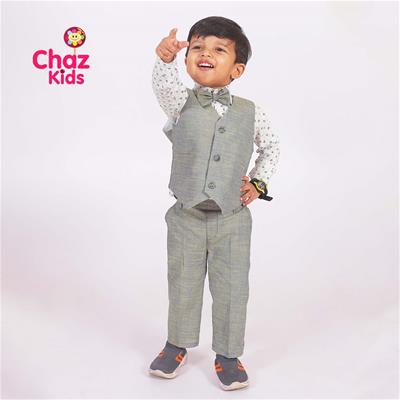 27524 Chaz Kids Baby Dress Vest Coat Set Grey with Minimal print white shirt