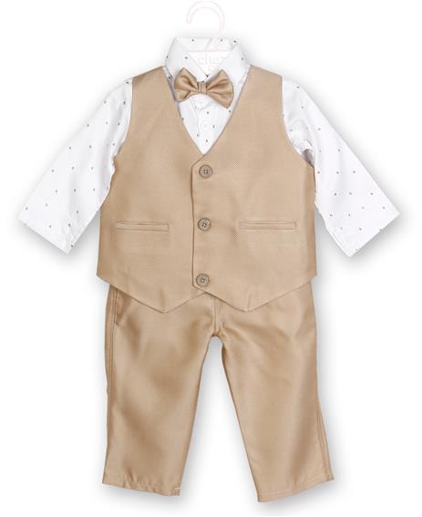 24978 Chaz Kids Baby Dress Vest Coat Set Dark Beige Color with Minimal print white shirt