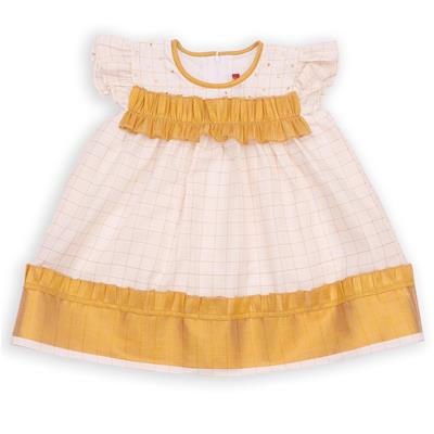27458 Chaz Kids Baby Girls Ethnic Frock Checked design of kerala cotton with butterfly sleeves