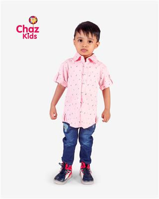 27317 Chaz Kids Boys Shirt Half Sleeve Pink