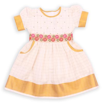 27449 Chaz Kids Girls Ethnic Frock kerala cotton checked traditional frock with side pockets