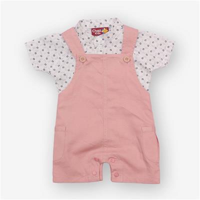 27699 Chaz Kids Baby Boys Dungarees Light pink Dungaree  White Minimal print inner