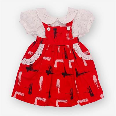 27505 Chaz Kids Girls Pinafore Dress Red Print with white inner