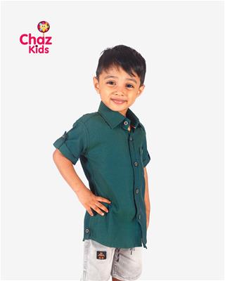 27363 Chaz Kids Boys Shirt Half Sleeve Bottle Green