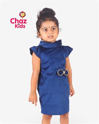 27683 Chaz Kids PartyWear Frocks Navy Blue Velvet Pencil Cut