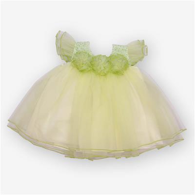 27569 Chaz Kids Baby Dress Partywear Frock Parrot Green Net Frock