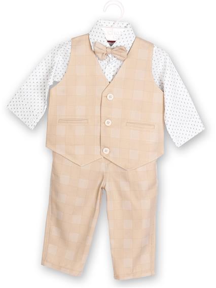 24974 Chaz Kids Baby Dress Vest Coat Set Checked with Minimal print white shirt