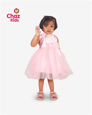 27422 Chaz Kids PartyWear Frocks Pink Frock