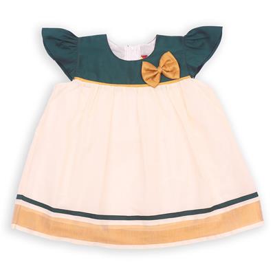 27459 Chaz Kids Baby Girls Ethnic Frock Bottle Green yoke with cap sleeves in kerala cotton dress