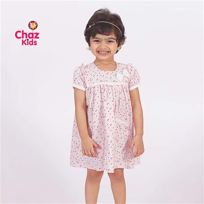 27669 Chaz Kids Baby Dress Cotton Frock Pink with tiny hearts