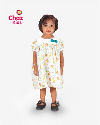 27782 Chaz Kids Baby Dress Cotton Frock Giraffe Lion Prints in Muslin