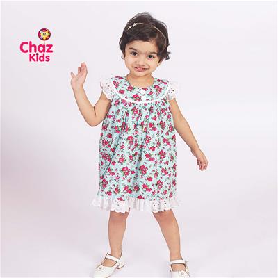 27703 Chaz Kids Baby Dress Cotton Frock Seagreen Hakoba