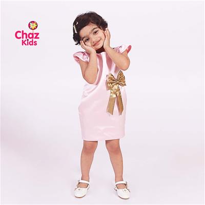 27736 Chaz Kids PartyWear Frocks Pink Satin Pencil Frock