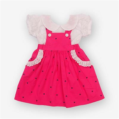 27506 Chaz Kids Girls Pinafore Dress Barbie Pink with heart design