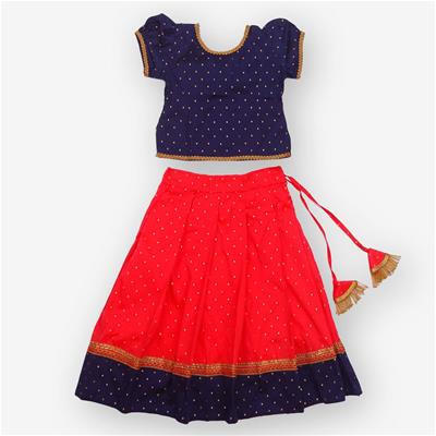 27549 Chaz Kids Girls Ethnic Full Skirt and Top Dull Pink and Dark Blue