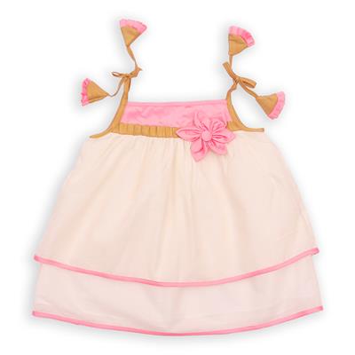 27475 Chaz Kids Baby Girls Ethnic Frock Pink yoke and Golden combination with a flower on yoke